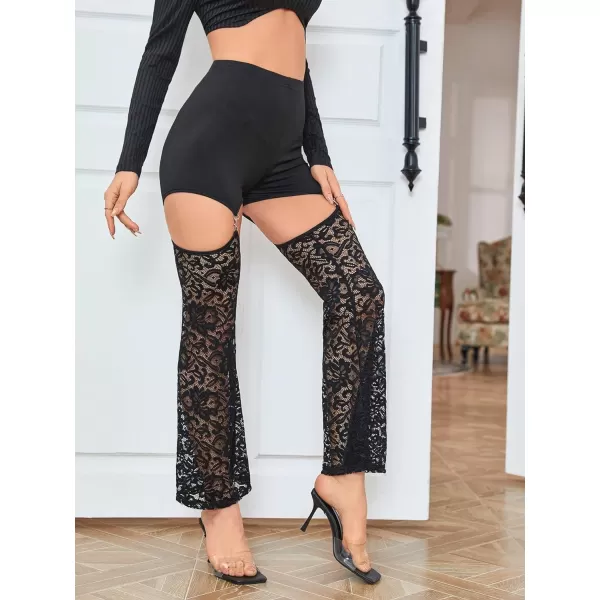 WDIRARA Women's Cut Out High Waisted Flare Elastic Waist Party Leggings Night Out Pants