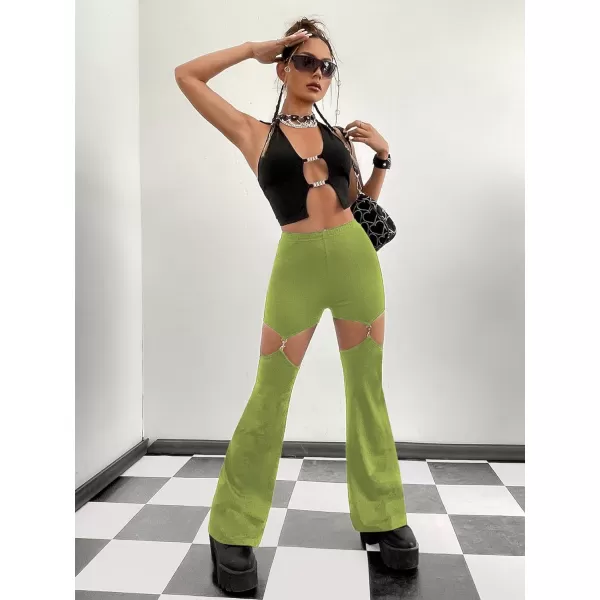 WDIRARA Women's Cut Out High Waisted Flare Elastic Waist Party Leggings Night Out Pants