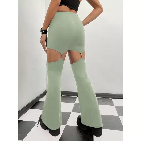 WDIRARA Women's Cut Out High Waisted Flare Elastic Waist Party Leggings Night Out Pants