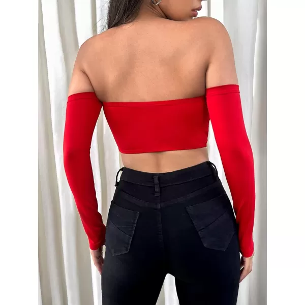 WDIRARA Women's Cut Out Long Sleeve Round Neck Crop Top Slim T Shirt