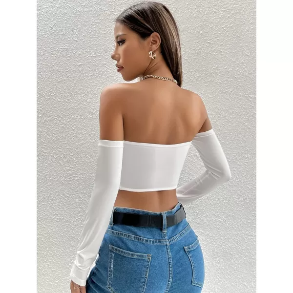 WDIRARA Women's Cut Out Long Sleeve Round Neck Crop Top Slim T Shirt
