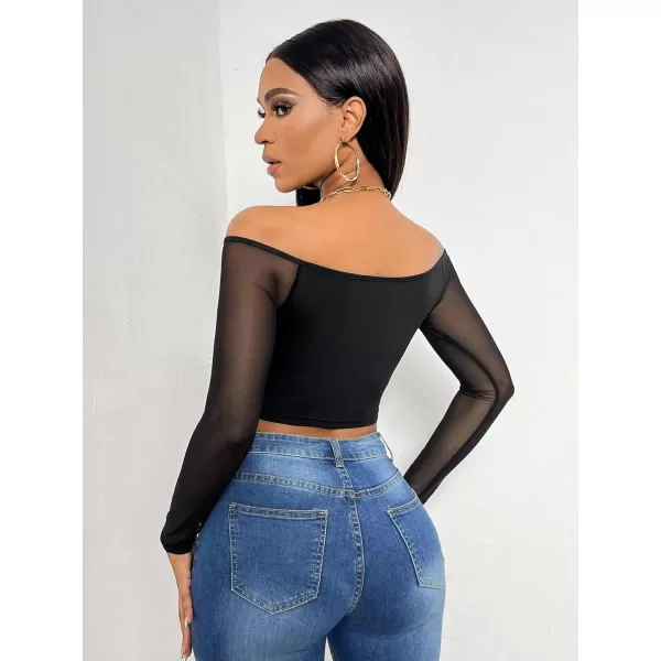 WDIRARA Women's Cut Out Long Sleeve Round Neck Crop Top Slim T Shirt