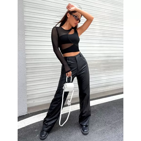 WDIRARA Women's Cut Out Long Sleeve Round Neck Crop Top Slim T Shirt