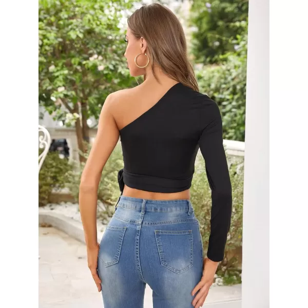 WDIRARA Women's Cut Out Long Sleeve Round Neck Crop Top Slim T Shirt