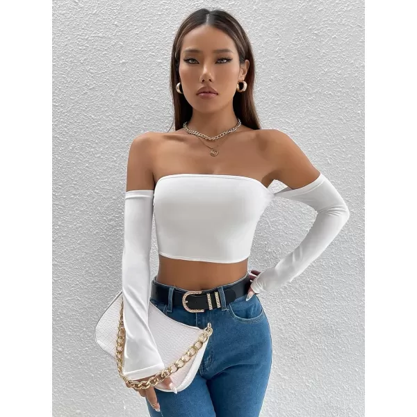 WDIRARA Women's Cut Out Long Sleeve Round Neck Crop Top Slim T Shirt