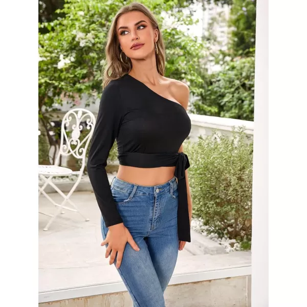 WDIRARA Women's Cut Out Long Sleeve Round Neck Crop Top Slim T Shirt