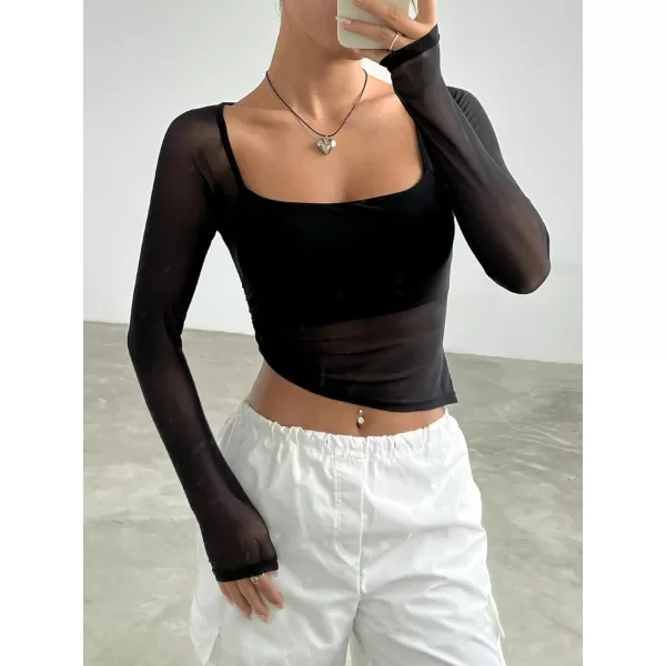 WDIRARA Women's Cut Out Long Sleeve Round Neck Crop Top Slim T Shirt
