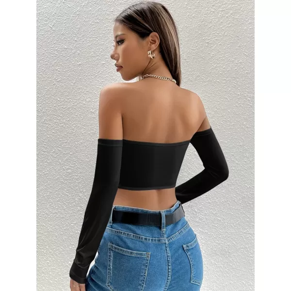 WDIRARA Women's Cut Out Long Sleeve Round Neck Crop Top Slim T Shirt