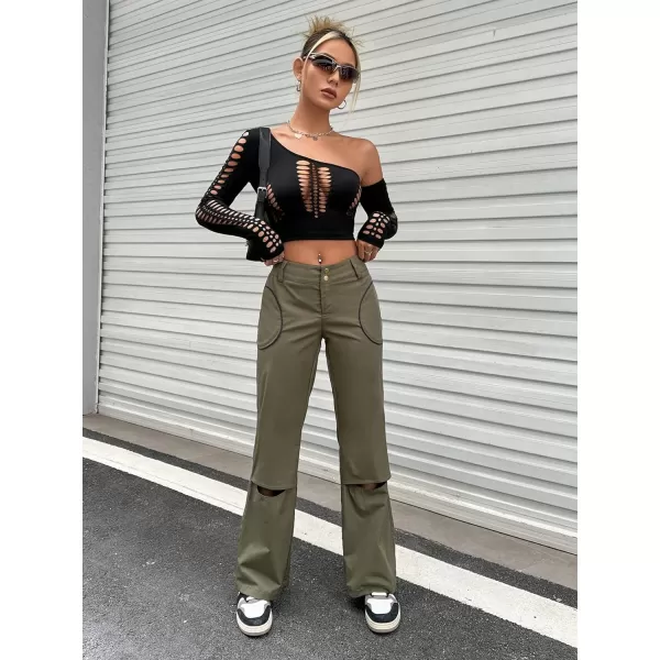 WDIRARA Women's Cut Out Long Sleeve Round Neck Crop Top Slim T Shirt