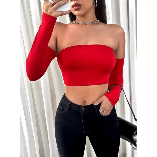 WDIRARA Women's Cut Out Long Sleeve Round Neck Crop Top Slim T Shirt
