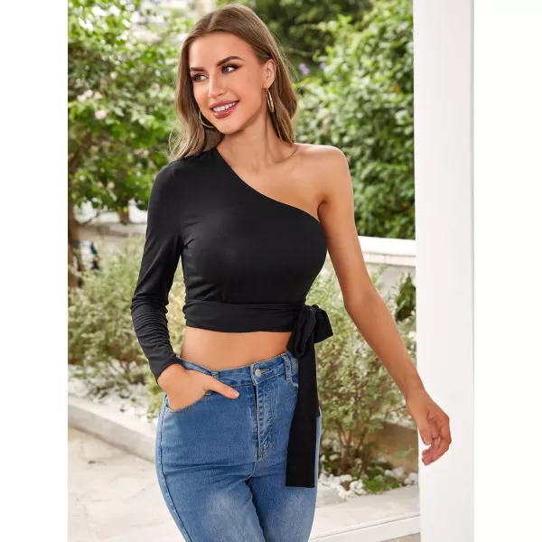 WDIRARA Women's Cut Out Long Sleeve Round Neck Crop Top Slim T Shirt
