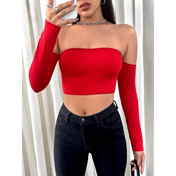 WDIRARA Women's Cut Out Long Sleeve Round Neck Crop Top Slim T Shirt