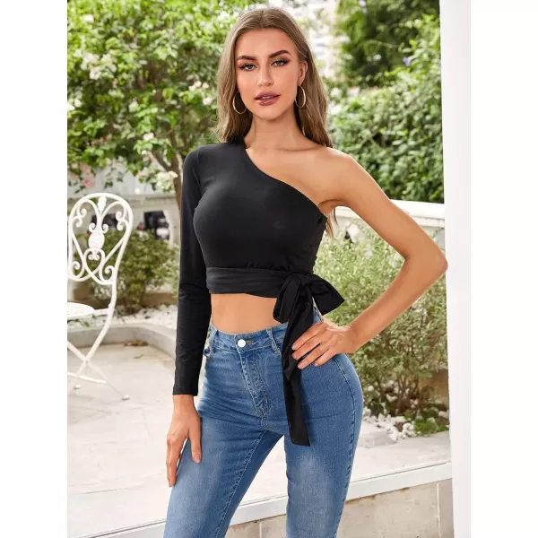 WDIRARA Women's Cut Out Long Sleeve Round Neck Crop Top Slim T Shirt