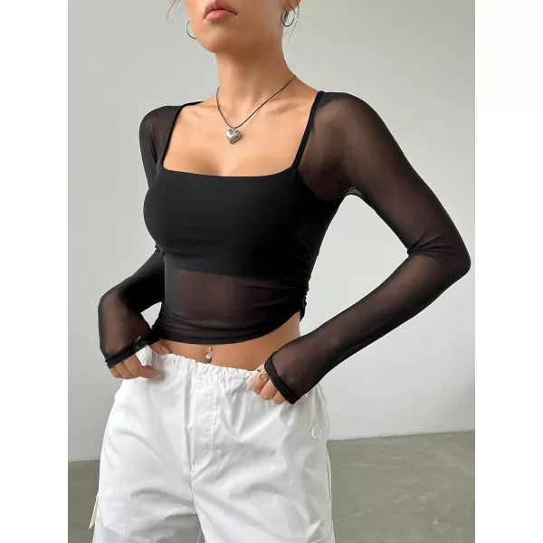 WDIRARA Women's Cut Out Long Sleeve Round Neck Crop Top Slim T Shirt