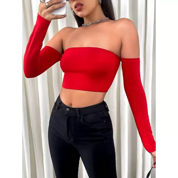 WDIRARA Women's Cut Out Long Sleeve Round Neck Crop Top Slim T Shirt