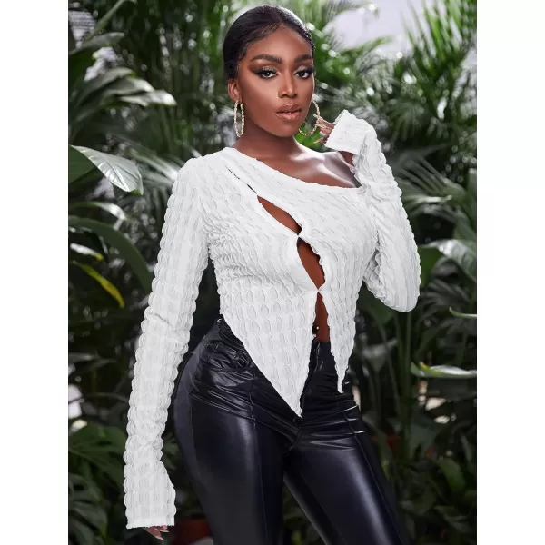 WDIRARA Women's Cut Out One Shoulder Long Sleeve Tee Asymmetrical Tops T Shirt