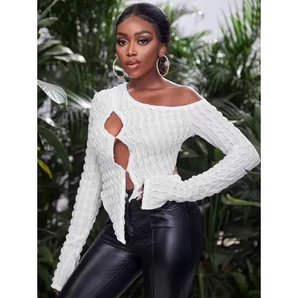 WDIRARA Women's Cut Out One Shoulder Long Sleeve Tee Asymmetrical Tops T Shirt
