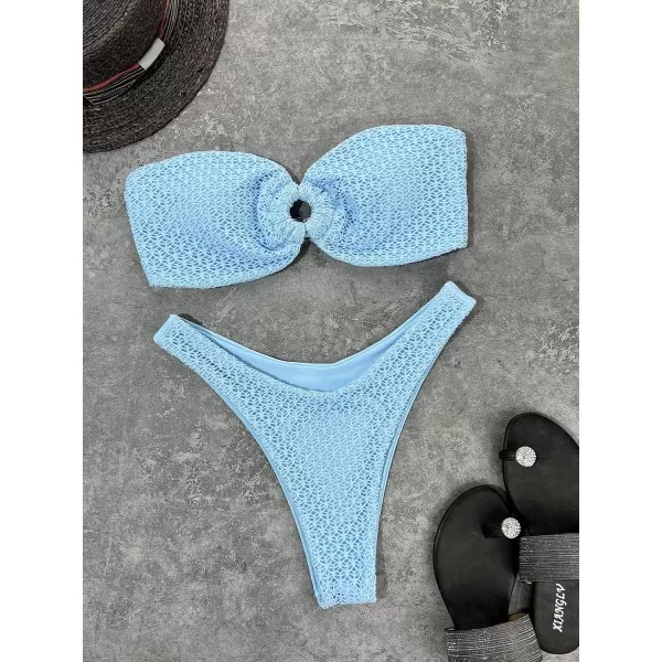 WDIRARA Women's Cut Out Ring Bandeau Bikini Set 2 Piece Strapless Swimsuits