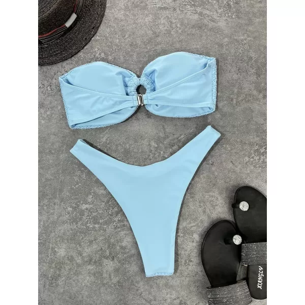 WDIRARA Women's Cut Out Ring Bandeau Bikini Set 2 Piece Strapless Swimsuits