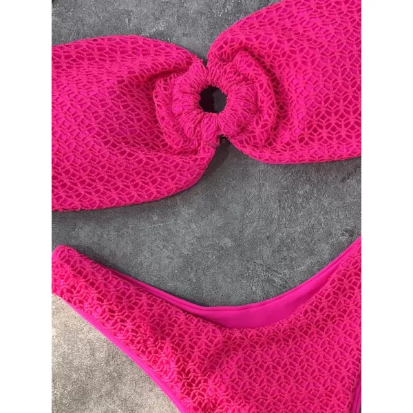 WDIRARA Women's Cut Out Ring Bandeau Bikini Set 2 Piece Strapless Swimsuits