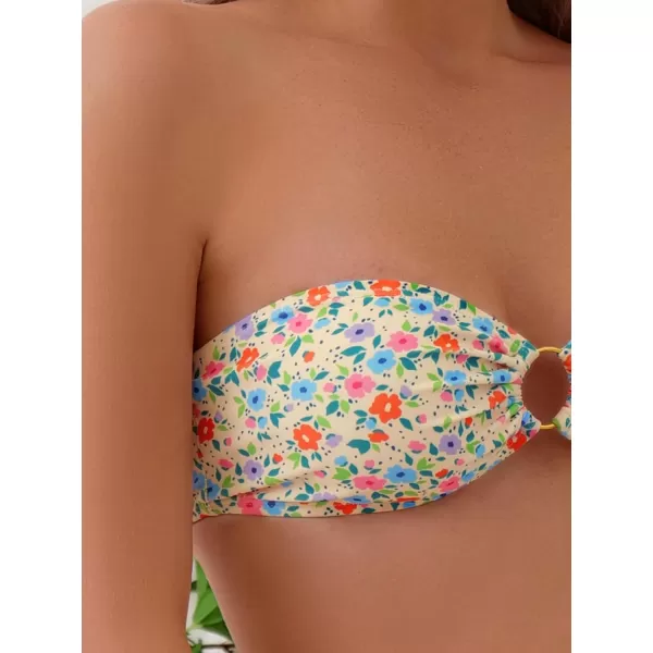 WDIRARA Women's Cut Out Ring Bandeau Bikini Set 2 Piece Strapless Swimsuits