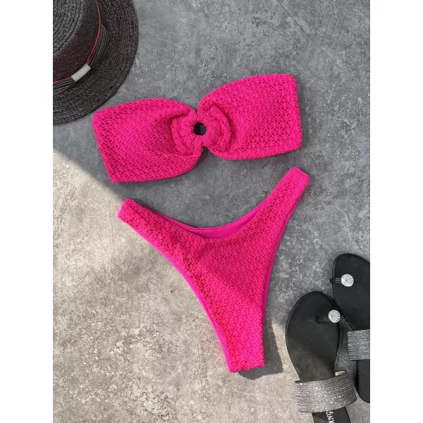 WDIRARA Women's Cut Out Ring Bandeau Bikini Set 2 Piece Strapless Swimsuits