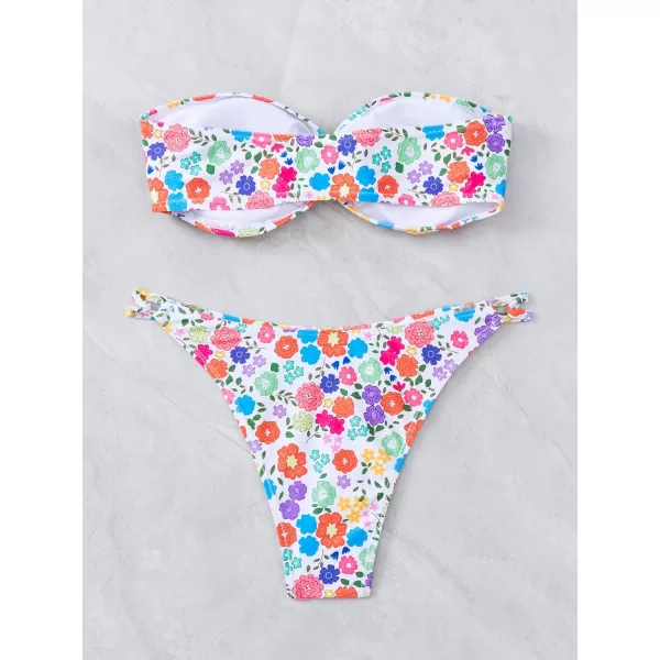 WDIRARA Women's Cut Out Ring Bandeau Bikini Set 2 Piece Strapless Swimsuits