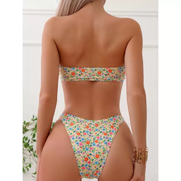WDIRARA Women's Cut Out Ring Bandeau Bikini Set 2 Piece Strapless Swimsuits