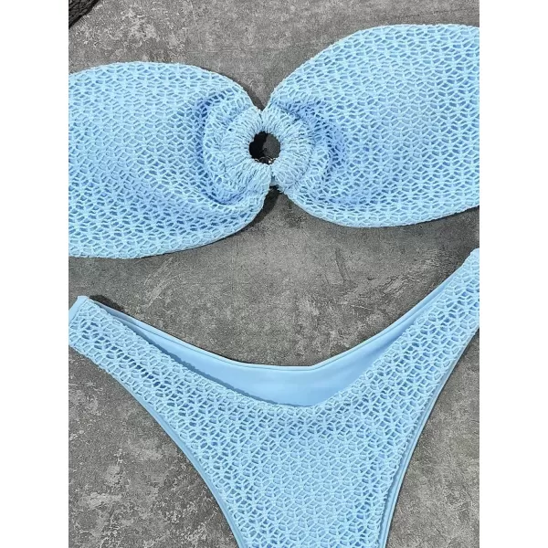 WDIRARA Women's Cut Out Ring Bandeau Bikini Set 2 Piece Strapless Swimsuits