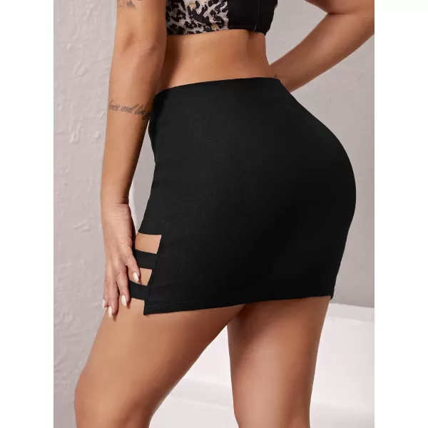 WDIRARA Women's Cut Out Straps High Waist Solid Sexy Bodycon Mini Skirt