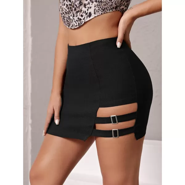 WDIRARA Women's Cut Out Straps High Waist Solid Sexy Bodycon Mini Skirt