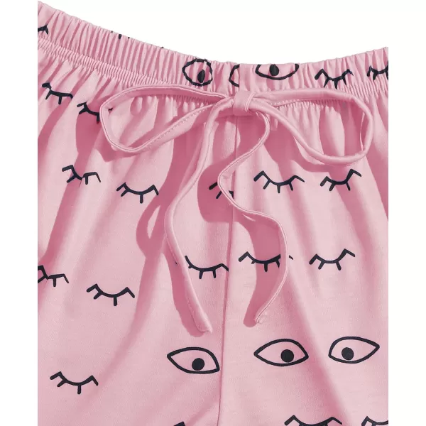 WDIRARA Women's Cute Cartoon Print Closed Eyes Print Tee and Shorts Pajama Set