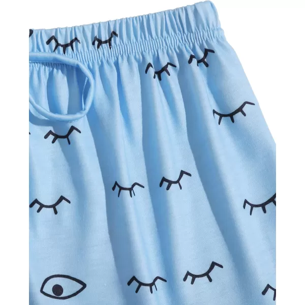 WDIRARA Women's Cute Cartoon Print Closed Eyes Print Tee and Shorts Pajama Set