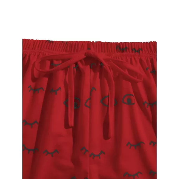 WDIRARA Women's Cute Cartoon Print Closed Eyes Print Tee and Shorts Pajama Set