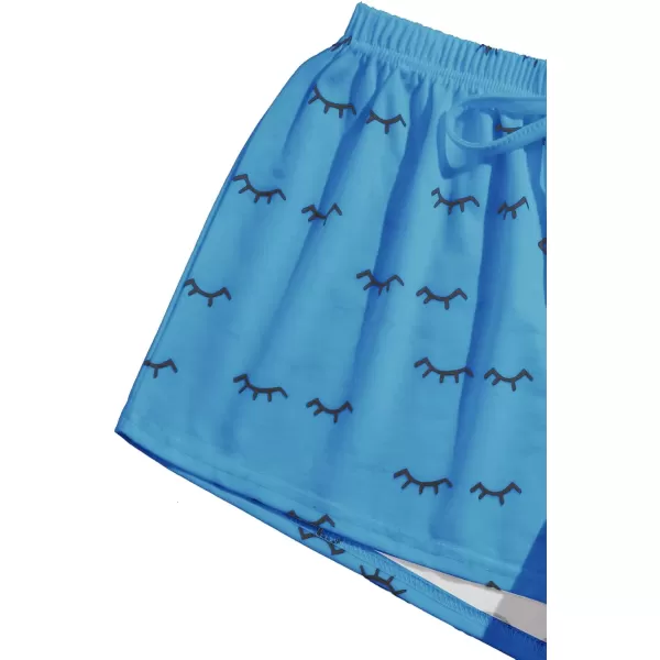 WDIRARA Women's Cute Cartoon Print Closed Eyes Print Tee and Shorts Pajama Set