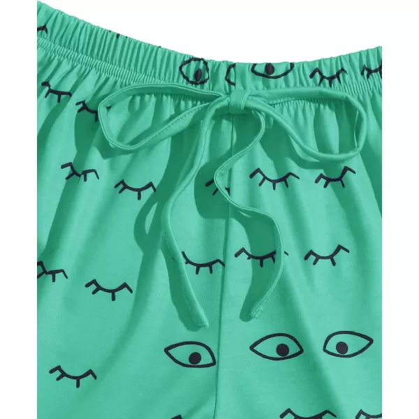 WDIRARA Women's Cute Cartoon Print Closed Eyes Print Tee and Shorts Pajama Set