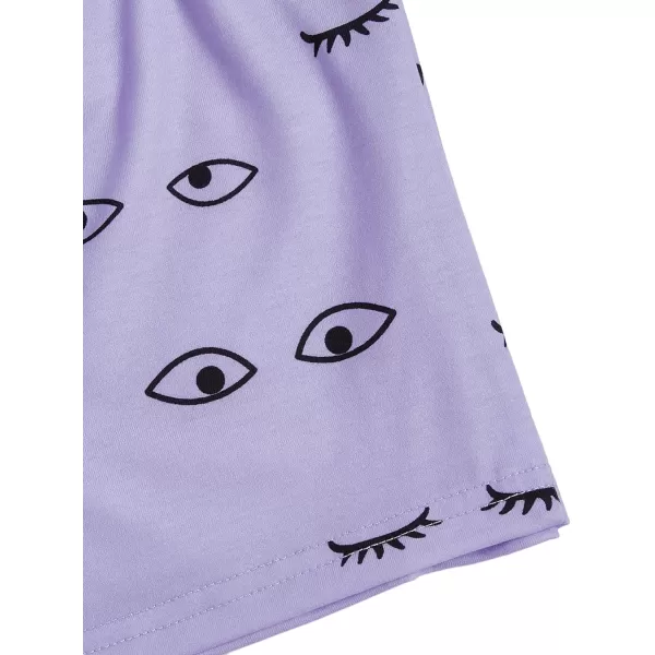WDIRARA Women's Cute Cartoon Print Closed Eyes Print Tee and Shorts Pajama Set