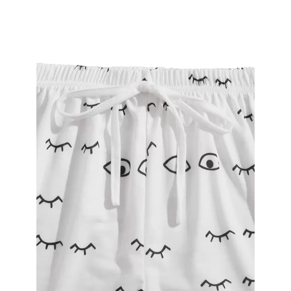WDIRARA Women's Cute Cartoon Print Closed Eyes Print Tee and Shorts Pajama Set