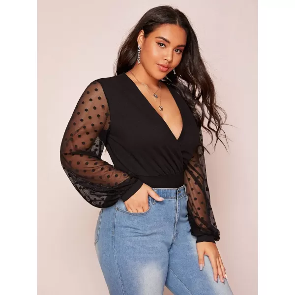 WDIRARA Women's Deep V Neck Long Sleeve Solid Wrap Surplice Bodysuit