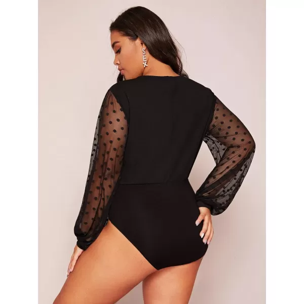 WDIRARA Women's Deep V Neck Long Sleeve Solid Wrap Surplice Bodysuit