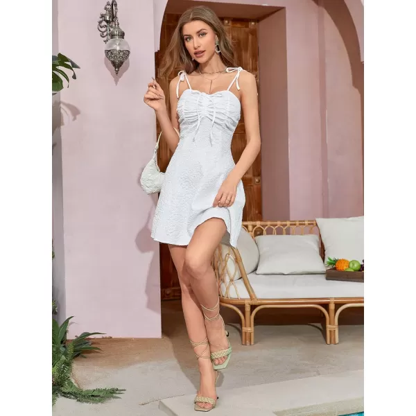 WDIRARA Women's Ditsy Floral Print Tie Shoulder Sleeveless Ruched Bust Drawstring Flared Hem Cami Mini Dress