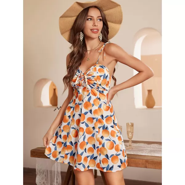 WDIRARA Women's Ditsy Floral Print Tie Shoulder Sleeveless Ruched Bust Drawstring Flared Hem Cami Mini Dress