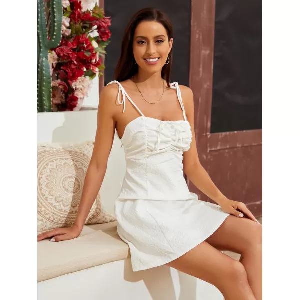 WDIRARA Women's Ditsy Floral Print Tie Shoulder Sleeveless Ruched Bust Drawstring Flared Hem Cami Mini Dress