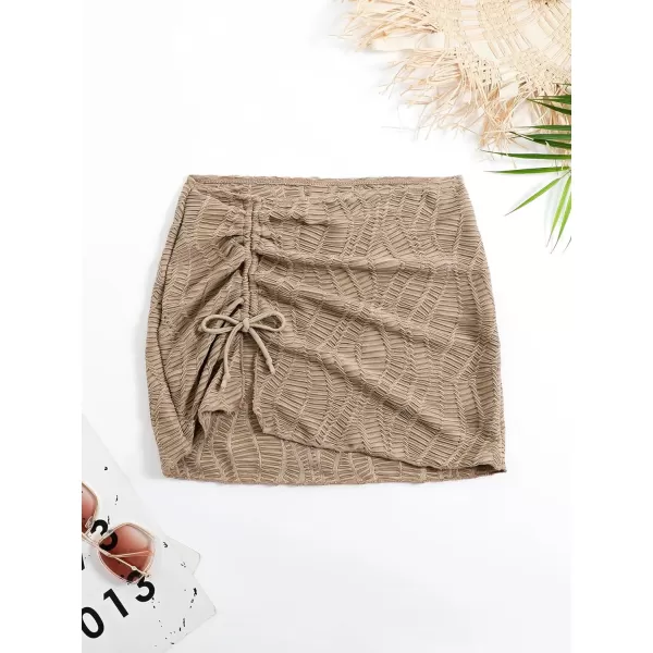 WDIRARA Women's Drawstring Split Thigh Cover Up Skirt Swimwear Beach Skirt