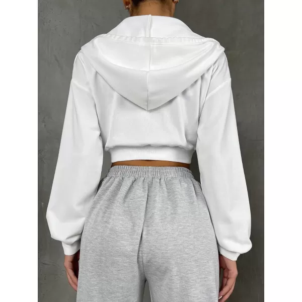 WDIRARA Women's Drop Shoulder Zip Up Drawstring Hoodie
