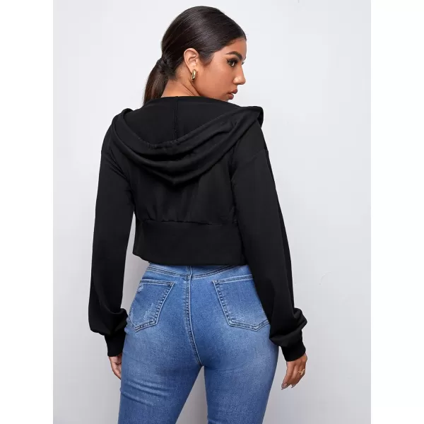 WDIRARA Women's Drop Shoulder Zip Up Drawstring Hoodie