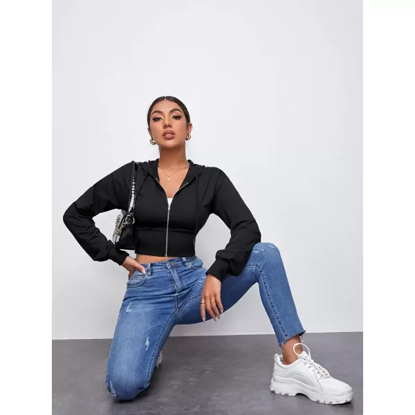 WDIRARA Women's Drop Shoulder Zip Up Drawstring Hoodie
