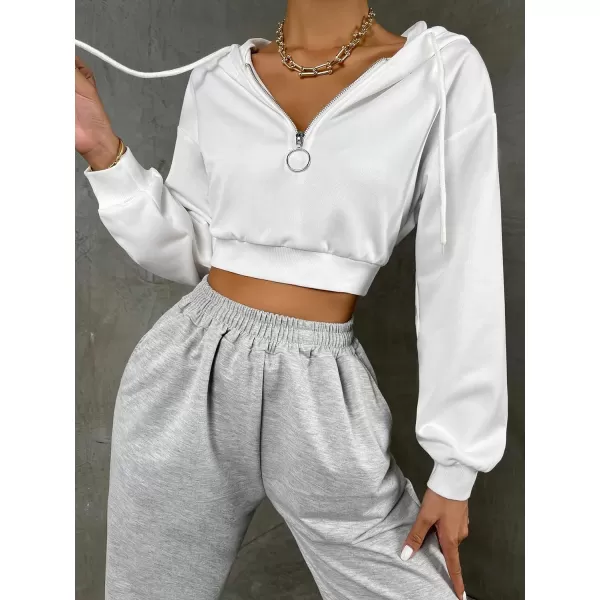 WDIRARA Women's Drop Shoulder Zip Up Drawstring Hoodie