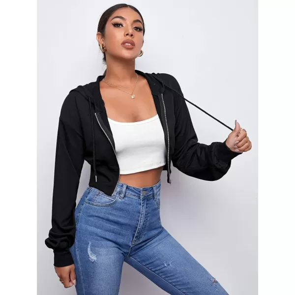 WDIRARA Women's Drop Shoulder Zip Up Drawstring Hoodie