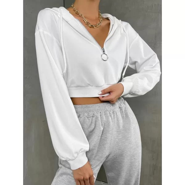 WDIRARA Women's Drop Shoulder Zip Up Drawstring Hoodie